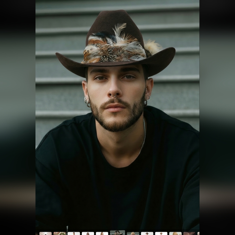 Stylish Brown Men's Hat with Feather Embellishment